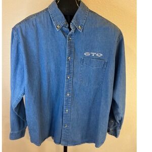Mens Classic Car‎ Collection GTO Denim Button Up Shirt Long Sleeve Size L